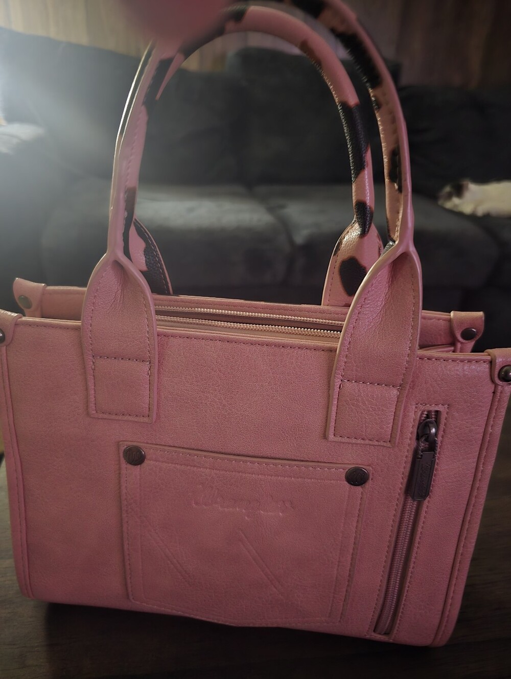 Wrangler Pink and Black Animal-Print Satchel with Matching Wallet Set - Picture 3 of 4